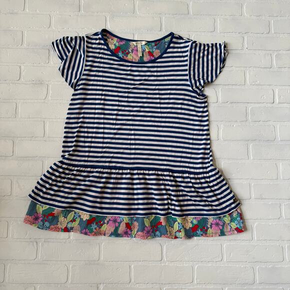 Matilda Jane Women's Navy Blue White Floral Striped Tunic Ruffle Top Shirt sz L - Picture 3 of 6